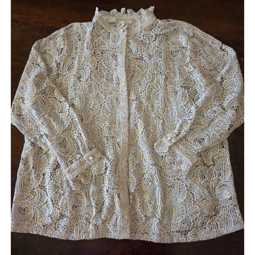 Soft Surroundings Crochet Floral Cream Metallic Gold Lace Shirt Women’s 3X